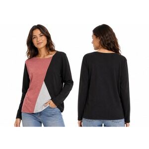 Sarin Mathews Colorblock Top Women XXL‎ Black Red New Long Sleeve Geometric